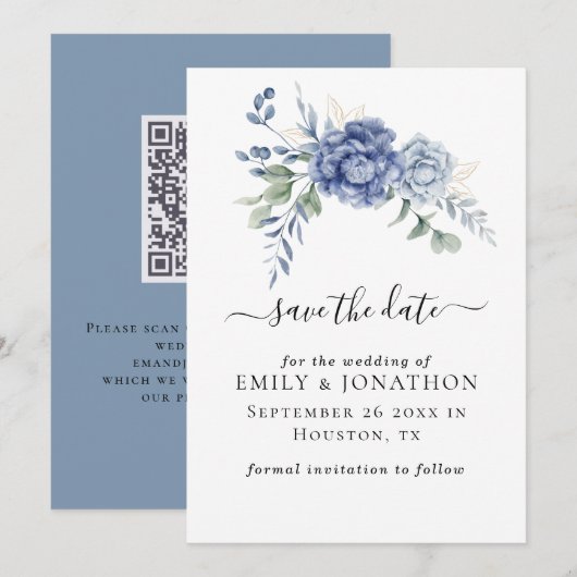 Elegante Stof Blauw Groen Huwelijksbenodigdheden Save The Date (Voorkant / Achterkant)