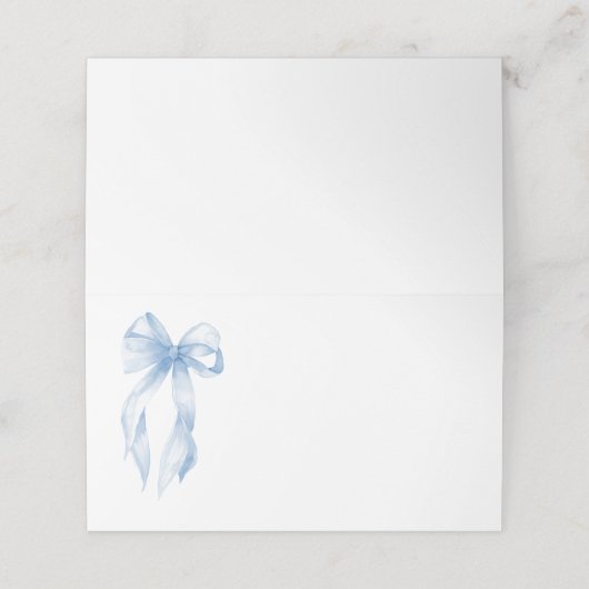 Elegante Stof Blauw Handgetekende Boog Bruidsdouch Plaatskaartje (Buitenkant ongevouwen)