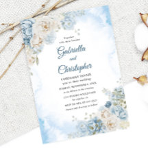 Elegante Stof Blauw Ivoor Roos Bloemen Bruiloft