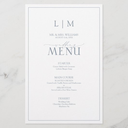 Elegante Stof Blauw Kalligrafie Monogram (Voorkant)