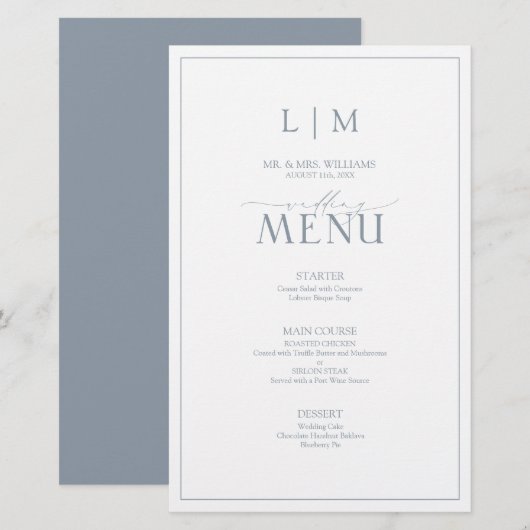 Elegante Stof Blauw Kalligrafie Monogram (Voorkant / Achterkant)