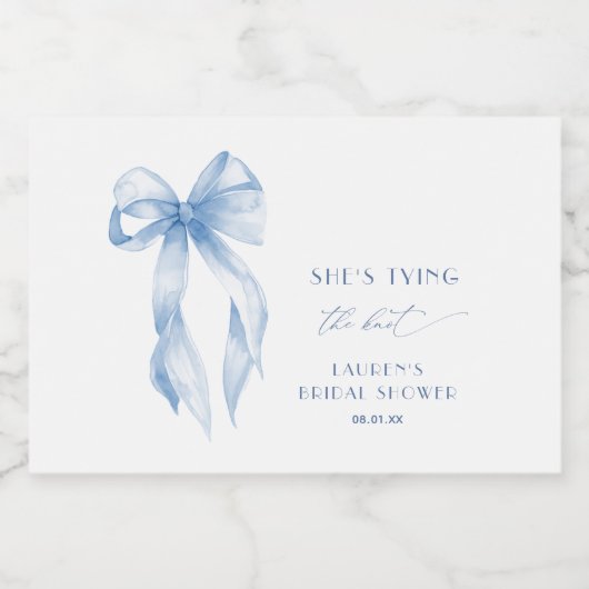 Elegante Stof Blauw Lint Boog Bruidsdouche Sparkling Wijnetiket (Enkel label)