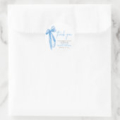 Elegante Stof Blauw Lint Hartelijk Dank Bruidsfees Ronde Sticker (Tas)