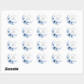 Elegante Stof Blauw Marine Bloemen Bruiloft  Ronde Sticker (Vel)