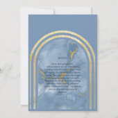 Elegante Stof Blauw Marmer Goud Boog Bruiloft Uitn Kaart (Achterkant)