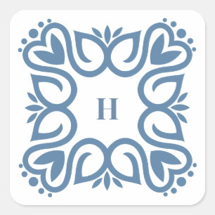 Elegante Stof Blauw Monogram Script Vierkante Sticker