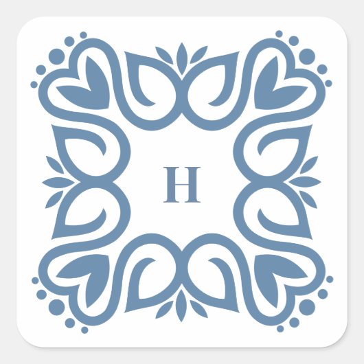 Elegante Stof Blauw Monogram Script Vierkante Sticker (Voorkant)