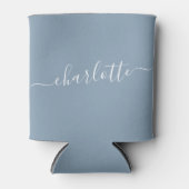 Elegante Stof Blauw Schrift Modern Naam Persoonlij Blikjeskoeler (Voorkant)