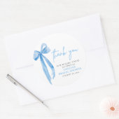 Elegante Stof Blauw Strik Bedankt Bruidsfeest Ronde Sticker (Envelop)