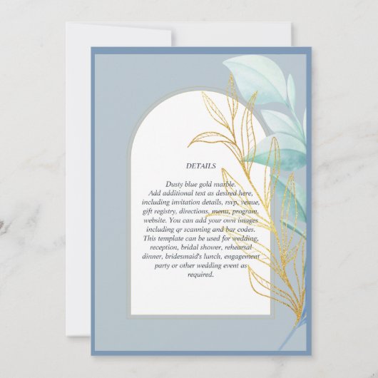 Elegante Stof Blauw ZeeGlas Gouden Blad Boog Bruil Kaart (Achterkant)