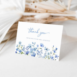 Elegante Stof Blauwe Wilde Bloem Bruidsdouche Bedankkaart