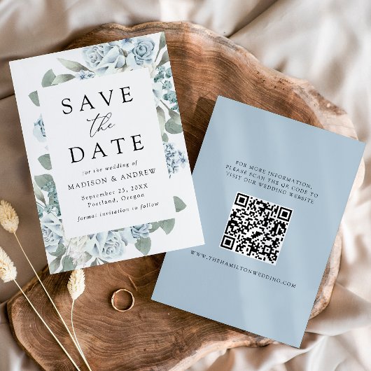 Elegante Stof Bloem QR Code Bruiloft Save The Date