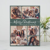 Elegante Stof Groen 5 Foto Collage Kerstmis Feestdagenkaart (Staand voorkant)