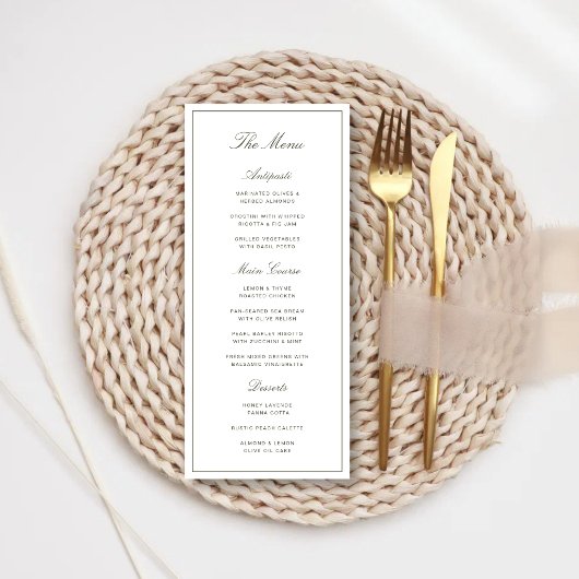 Elegante Stof Groen Klassiek Trouwmenu Menu