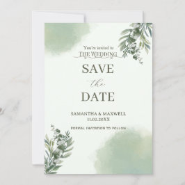 Elegante Stof Groen Klassieke Save The Date Flyer Kaart