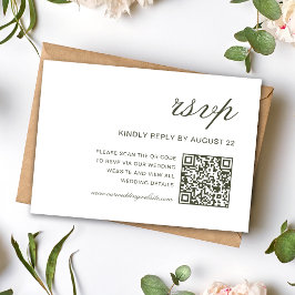 Elegante Stof Groen Klassieke Trouw QR Code RSVP Kaartje