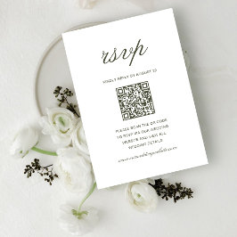 Elegante Stof Groen Klassieke Trouw QR Code RSVP Kaartje