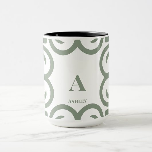 Elegante Stof Groen Monogram Script Mok (Midden)