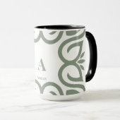 Elegante Stof Groen Monogram Script Mok (Voorkant rechts)