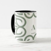 Elegante Stof Groen Monogram Script Mok (Voorkant links)