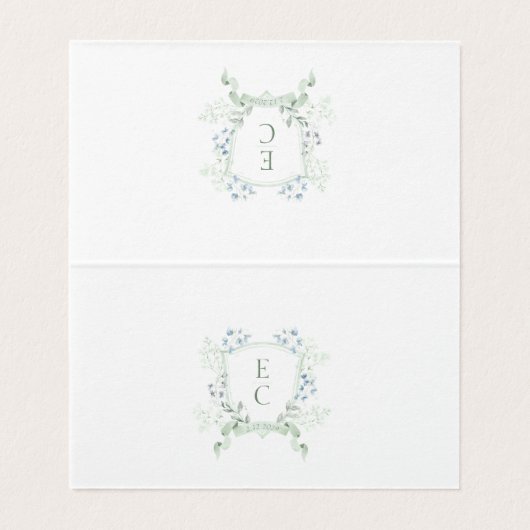 Elegante Stof Groen Monogram Trouwplaatskaarten Kaart (Binnenkant ongevouwen)