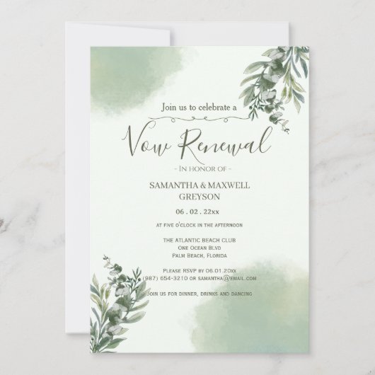 Elegante Stof Groen Script Huwelijksbelofte Verjaa Kaart (Voorkant)