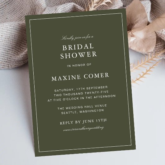 Elegante Stof Groen Script Klassieke Bruidsdouche Kaart