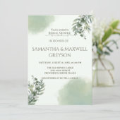Elegante Stof Groen Script Klassieke Bruiloftsborr Kaart (Staand voorkant)