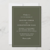 Elegante Stof Groen Script Klassieke Trouw Kaart (Voorkant)