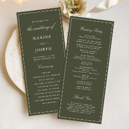 Elegante Stof Groen Script Klassieke Trouw Programmakaart