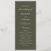 Elegante Stof Groen Script Klassieke Trouw Programmakaart (Voorkant)