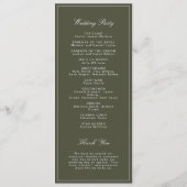 Elegante Stof Groen Script Klassieke Trouw Programmakaart (Achterkant)