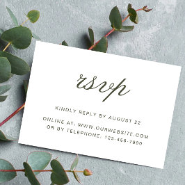 Elegante Stof Groen Script Klassieke Trouw RSVP Kaartje