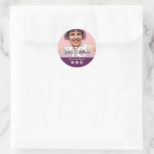 Elegante Stof Mauve Script Naam & Aangepaste Foto Ronde Sticker (Tas)