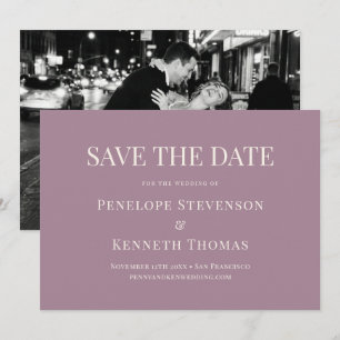 Elegante Stof Purple Klassieke Foto Save The Date Kaart