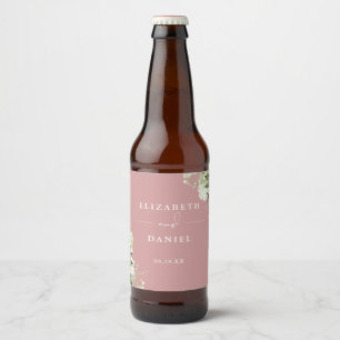 Elegante Stof Rose Bloemige Groene Huwelijk Bier Etiket