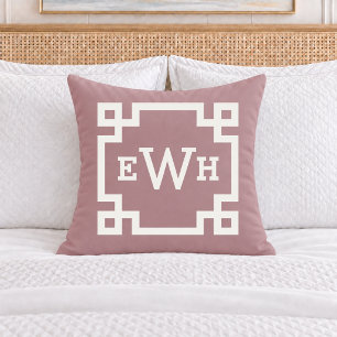 Elegante Stof Rose Griekse Sleutel Monogram Initia Kussen