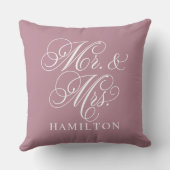 Elegante Stof Rose Mr en Mrs Bruiloft Kussen (Achterkant)