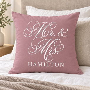 Elegante Stof Rose Mr en Mrs Bruiloft Kussen