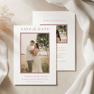 Elegante Stof Rose Tweekantige Foto Bruiloft Save The Date