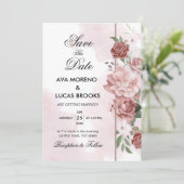 Elegante Stof Roze Bloem Roos Salie Groen Romantis Kaart (Staand voorkant)