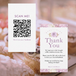 Elegante Stof Roze Bloemige Laat een Review QR Cod Visitekaartje