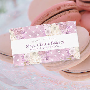 Elegante Stof Roze Bloemige Waterverf Bakkerij Visitekaartje