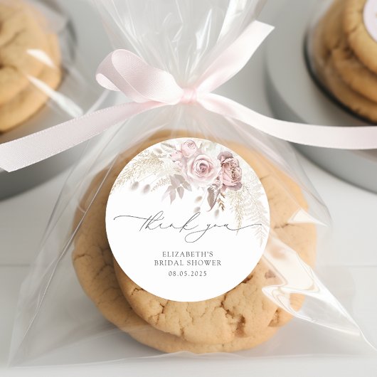 Elegante Stof Roze Blush Bruidsmeisjes Uitnodiging Ronde Sticker