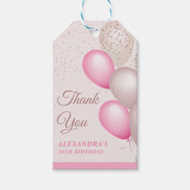 Elegante Stof Roze Blush Roze Ballonnen Verjaardag Cadeaulabel