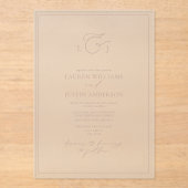 Elegante Stof Roze Calligrafie Monogram Trouwdag Acryl Uitnodigingen (Voorkant)