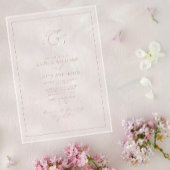 Elegante Stof Roze Calligrafie Monogram Trouwdag Acryl Uitnodigingen