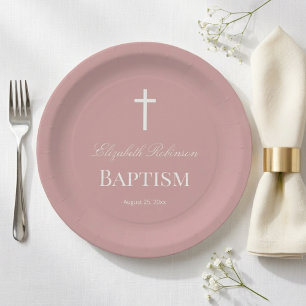 Elegante Stof Roze Doop Papieren Bord