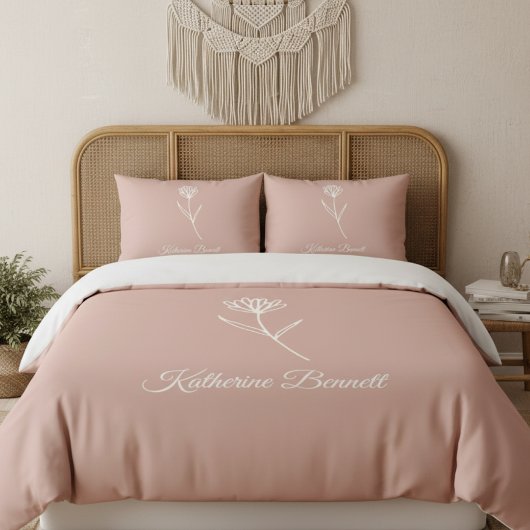 Elegante Stof Roze Eenvoudige Bloem Naam Kussensloop
