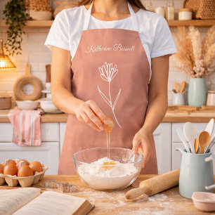 Elegante Stof Roze Eenvoudige Bloem Naam Schort